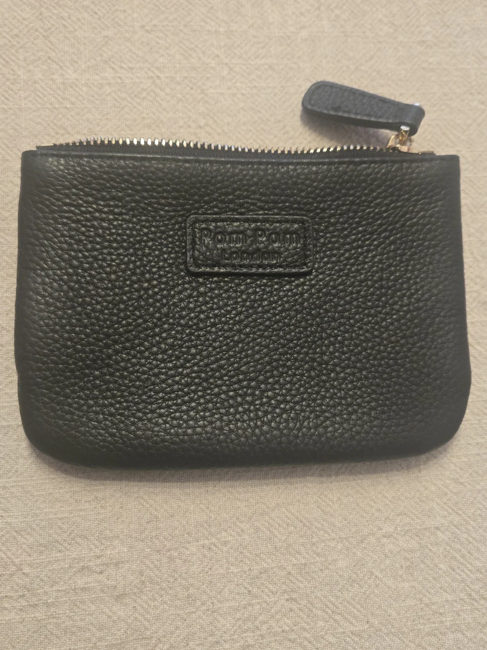 Black Pebbled Leather Zip Coin Pouch by Rom Rom